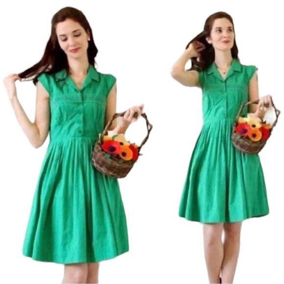 Maeve Dresses & Skirts - Maeve Anthropologie Kelly Green Swiss Dot Retro Shirt Dress